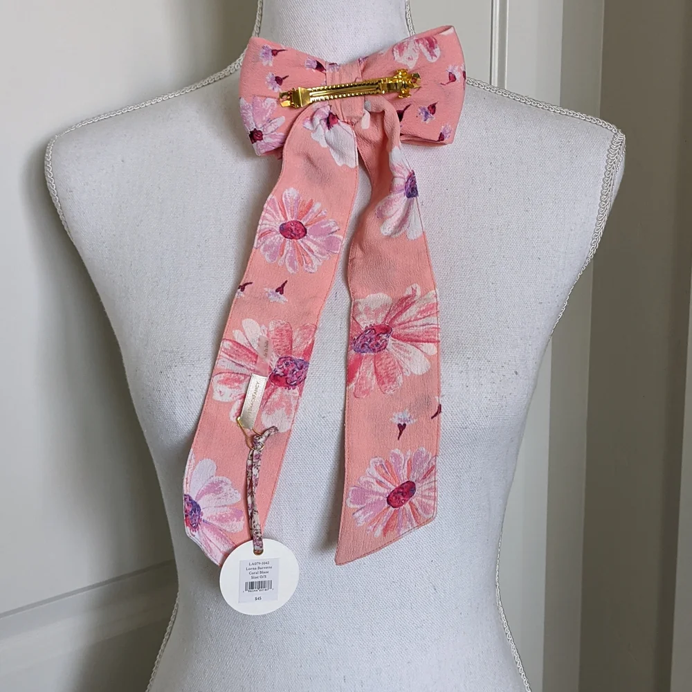 LoveShackFancy Lorna Floral Bow Barrette Hair Accessorie Coral Blaze